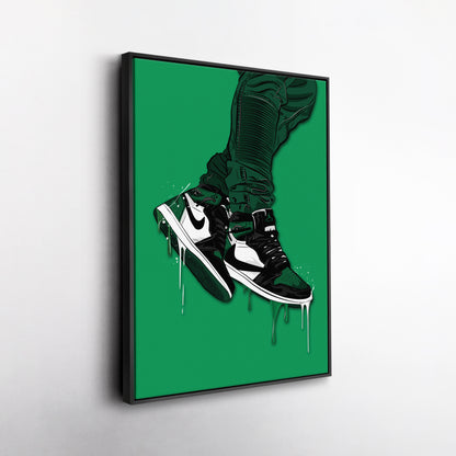 Air Jordan 1 Mid Green White Black Canvas Print | Sneakerhead Wall Art