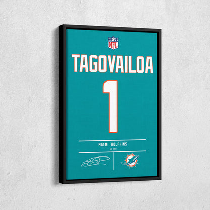Tua Tagovailoa Dolphins Jersey Canvas Print | Wall Art Decor