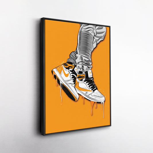 Air Jordan 1 Mid Yellow White Canvas Print | Sneakerhead Wall Art
