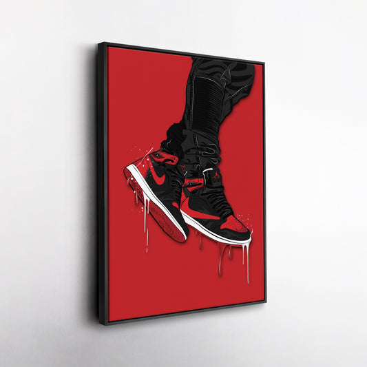 Air Jordan 1 Mid Red Black Canvas Print | Sneakerhead Wall Art
