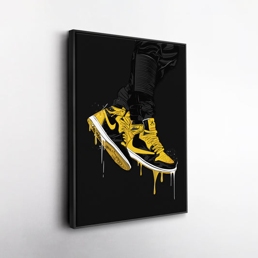 Air Jordan 1 Mid Black Yellow Canvas Print | Sneakerhead Wall Art