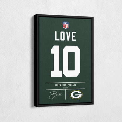 Jordan Love Packers Jersey Canvas Print | Wall Art Decor