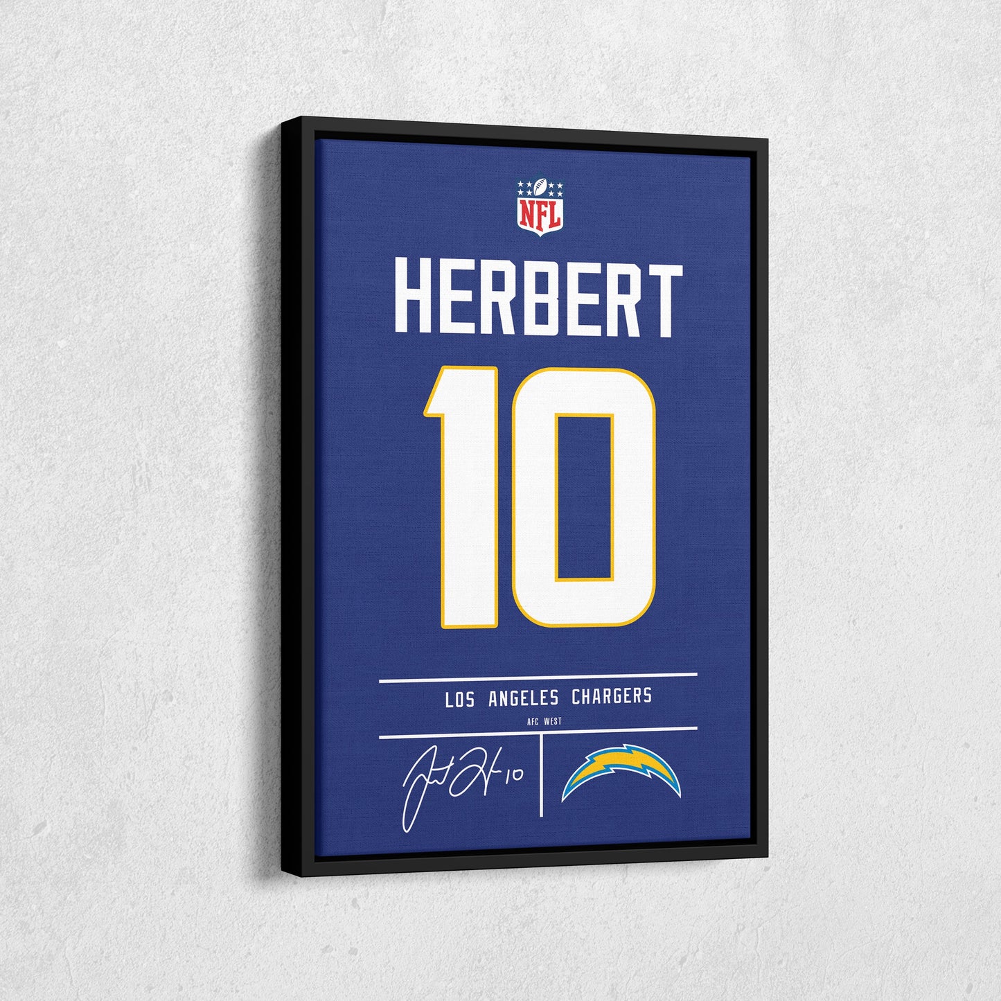 Justin Herbert Chargers Jersey Canvas Print | Wall Art Decor