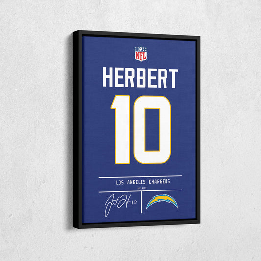 Justin Herbert Chargers Jersey Canvas Print | Wall Art Decor