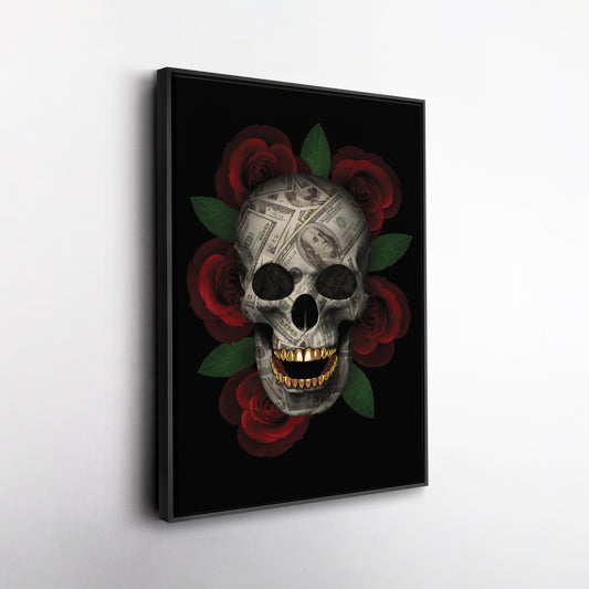 Skull 'Money Talks' Canvas Print | Dark Aesthetic Wall Art Decor