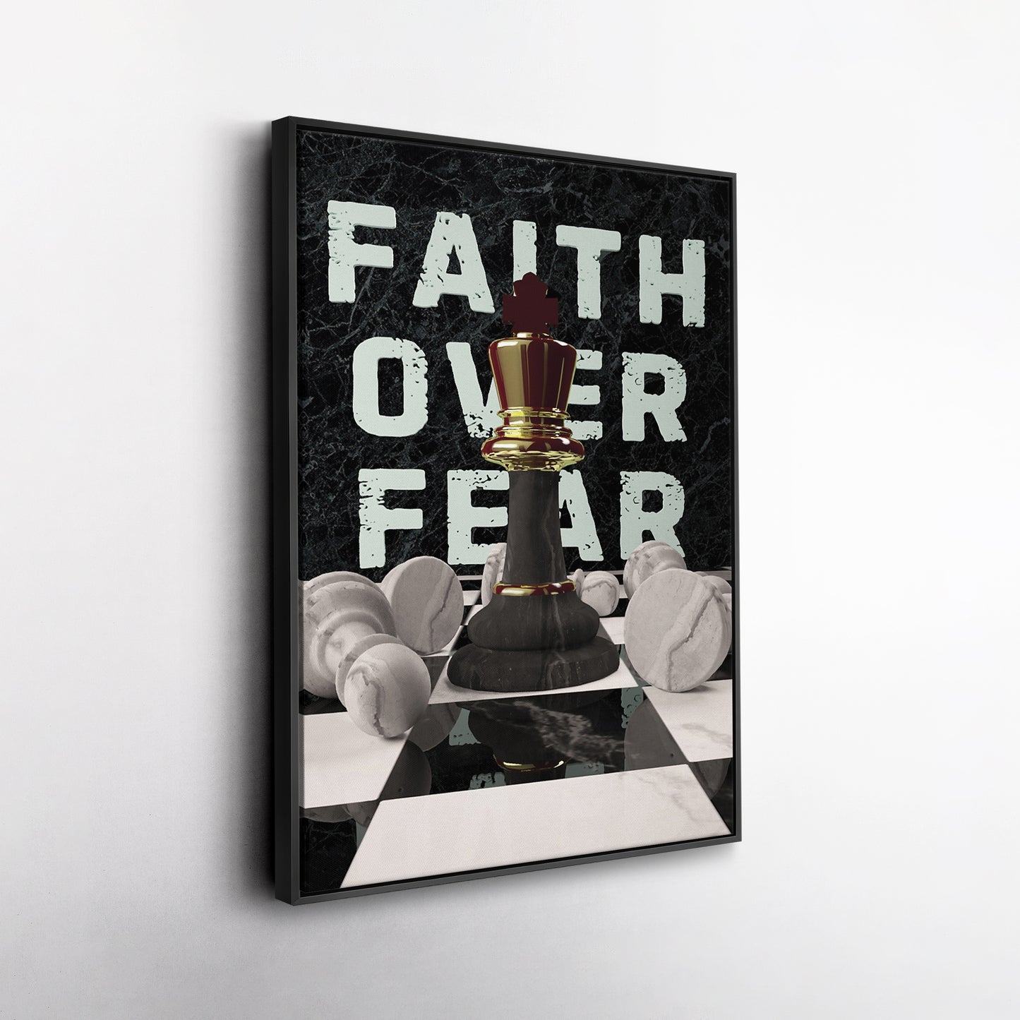 Faith Over Fear Chess Canvas Print | Inspirational Strategy Wall Art