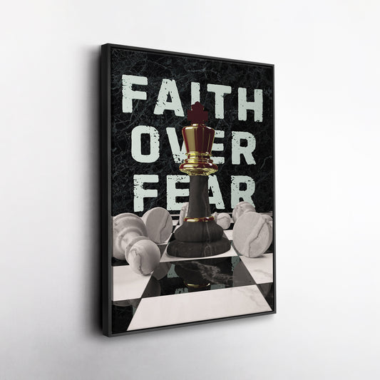 Faith Over Fear Chess Canvas Print | Inspirational Strategy Wall Art