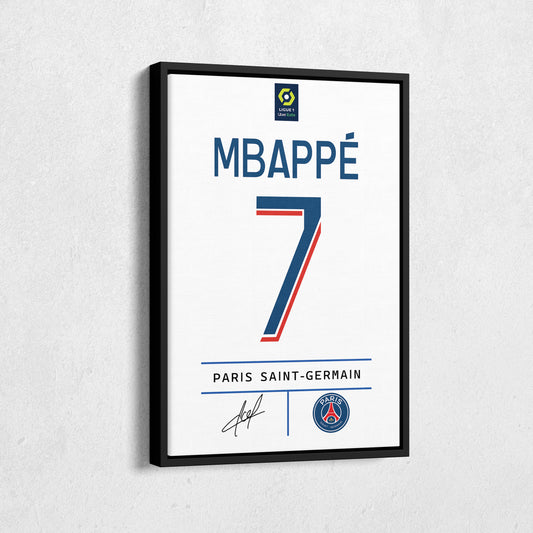 Kylian Mbappé PSG Jersey Canvas Print | Soccer Wall Art Decor