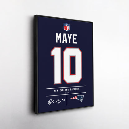 Drake Maye New England Patriots Jersey Canvas Wall Art