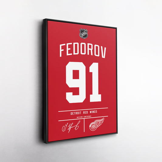 Sergei Fedorov Detroit Red Wings Jersey Canvas Wall Art