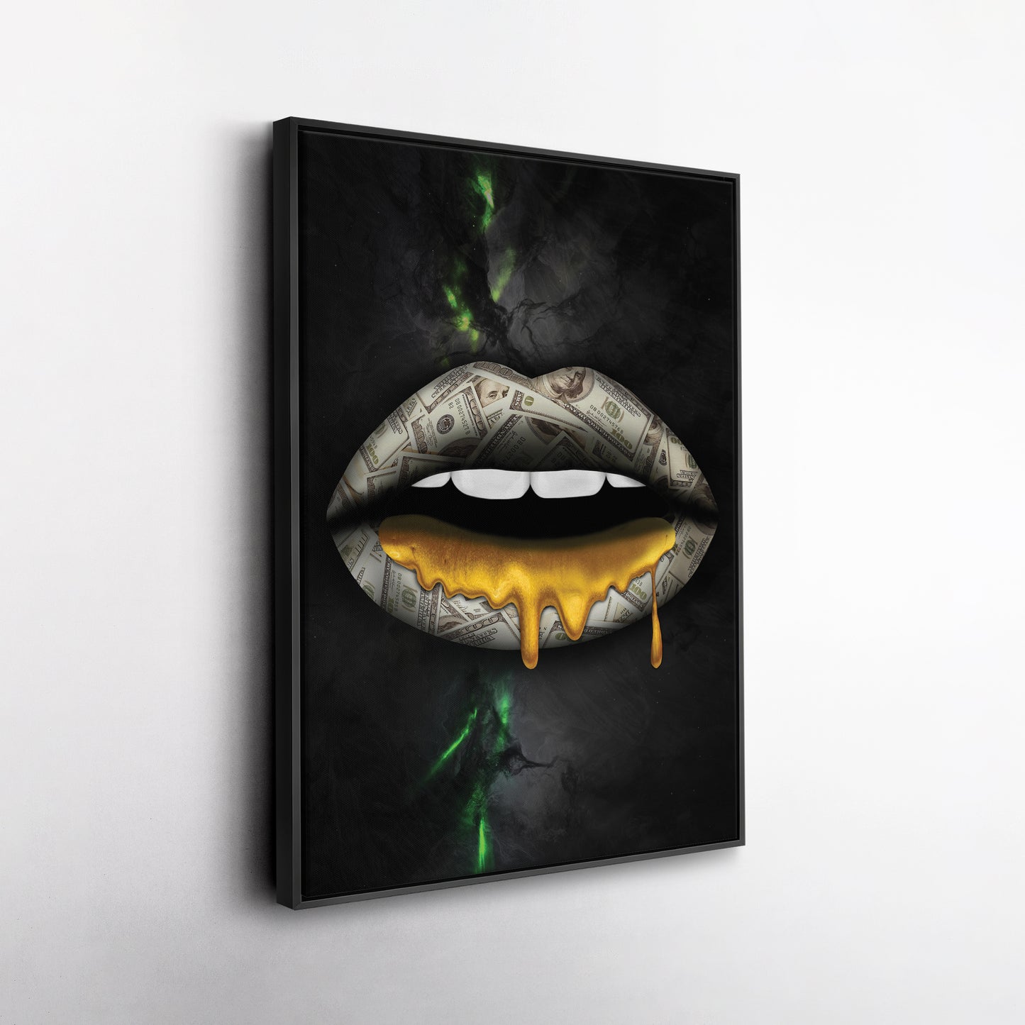 Gold Lips Dollar Canvas Print | Luxury Wall Art Decor