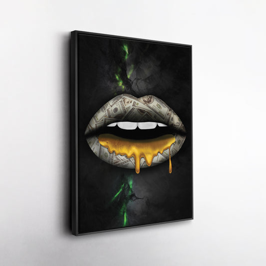 Gold Lips Dollar Canvas Print | Luxury Wall Art Decor