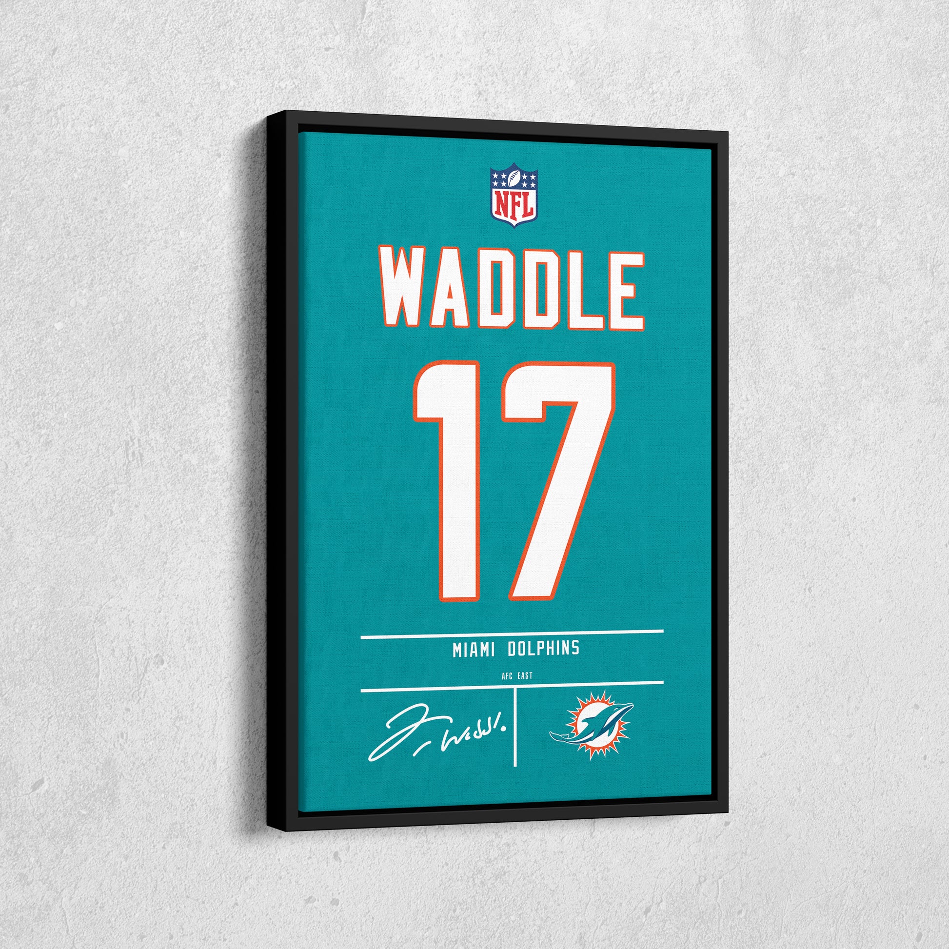 Jaylen Waddle Dolphins Jersey Canvas Print | Wall Art Decor