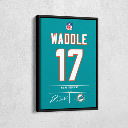 Jaylen Waddle Dolphins Jersey Canvas Print | Wall Art Decor