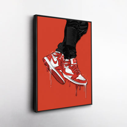 Air Jordan 1 Mid Red White Canvas Print | Sneakerhead Wall Art