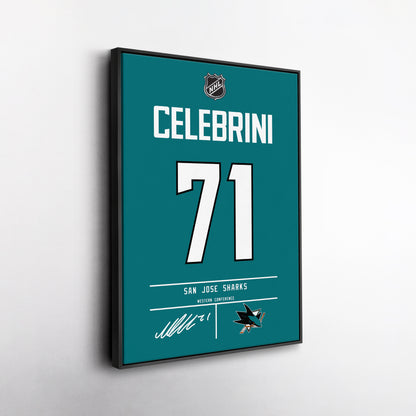 Macklin Celebrini Sharks Jersey Canvas Print | Wall Art Decor