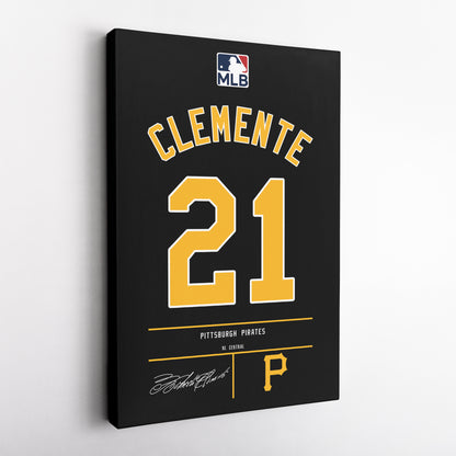 Roberto Clemente Pittsburgh Pirates Black Jersey Canvas Wall Art