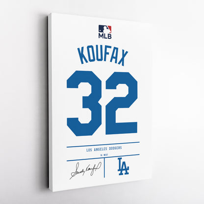 Sandy Koufax Los Angeles Dodgers Jersey Canvas Wall Art
