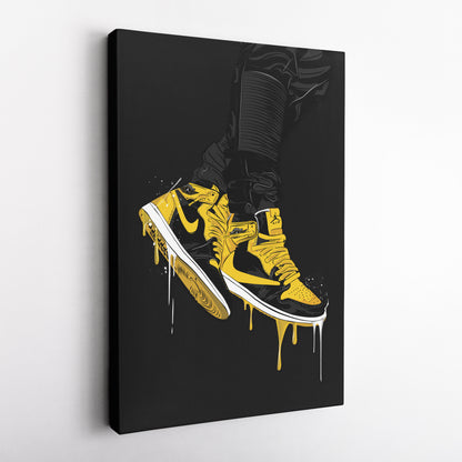 Air Jordan 1 Mid Black Yellow Canvas Print | Sneakerhead Wall Art
