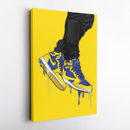 Air Jordan 1 Mid Blue Yellow Canvas Print | Sneakerhead Wall Art