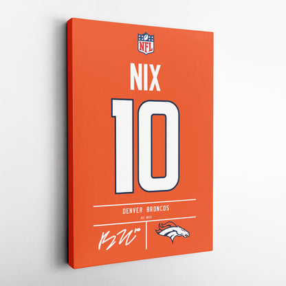 Bo Nix Denver Broncos Jersey Canvas Wall Art