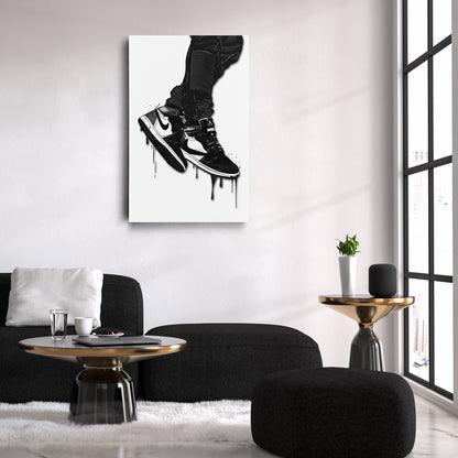 Air Jordan 1 Mid Black White Canvas Print | Sneakerhead Wall Art