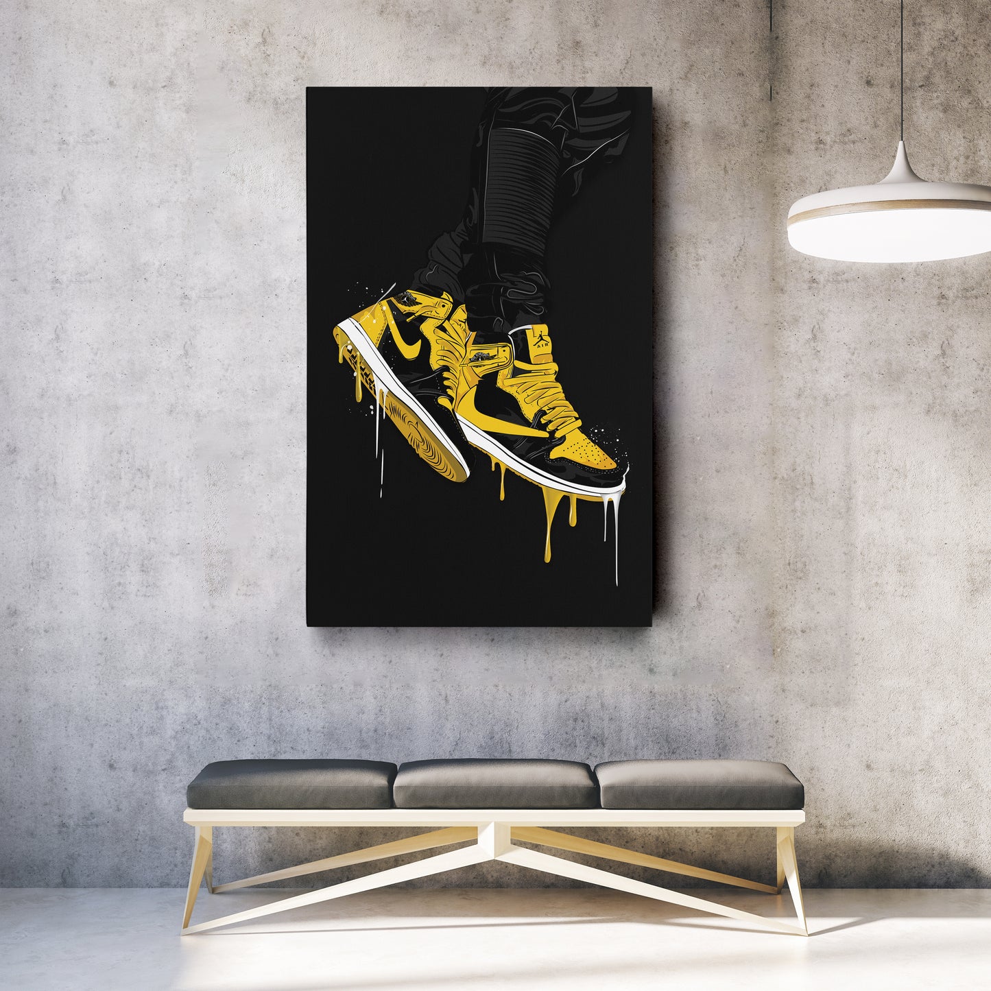 Air Jordan 1 Mid Black Yellow Canvas Print | Sneakerhead Wall Art