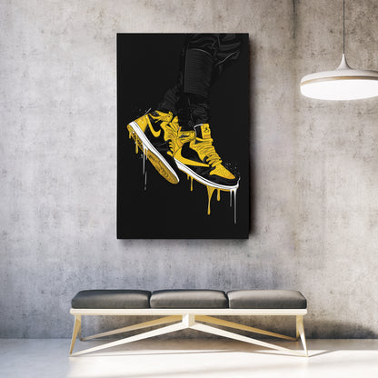 Air Jordan 1 Mid Black Yellow Canvas Print | Sneakerhead Wall Art