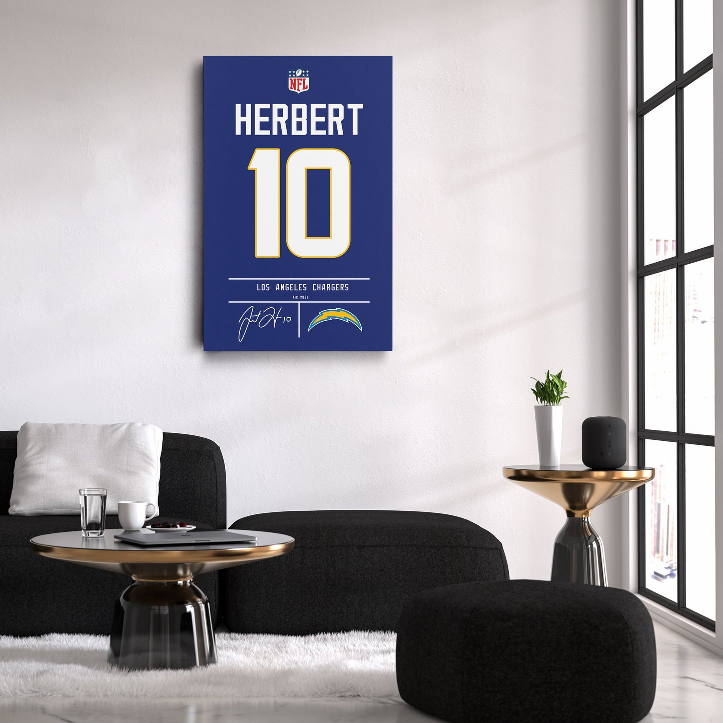 Justin Herbert Chargers Jersey Canvas Print | Wall Art Decor