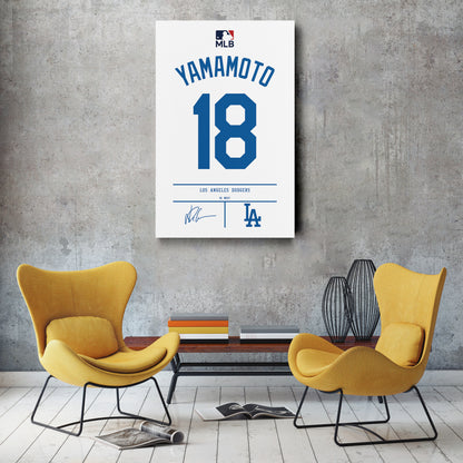Yoshinobu Yamamoto Dodgers Jersey Canvas Print | Wall Art Decor
