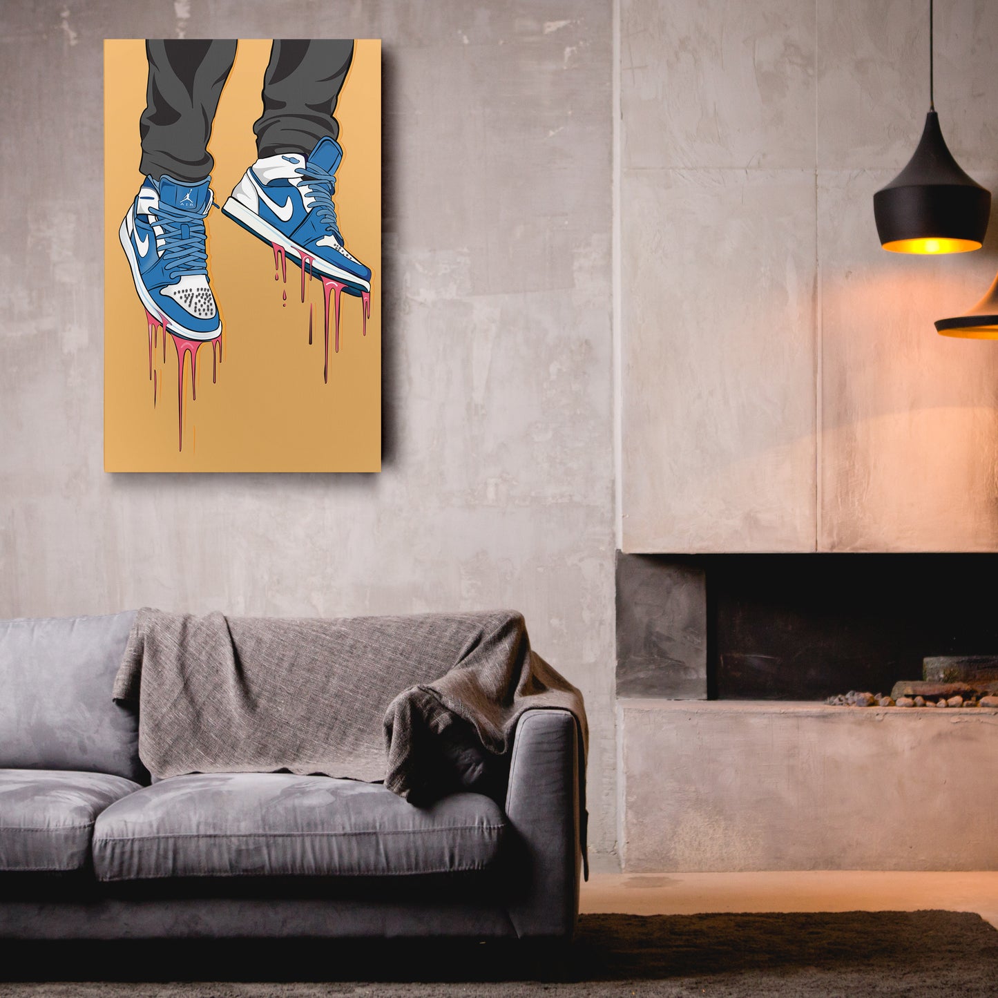 Air Jordan 1 Mid Blue White Canvas Print | Sneakerhead Wall Art