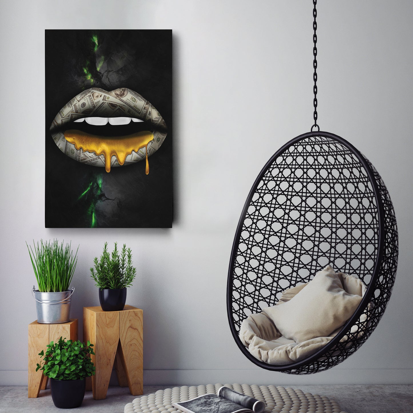 Gold Lips Dollar Canvas Print | Luxury Wall Art Decor