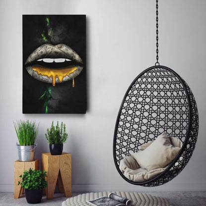 Gold Lips Dollar Canvas Print | Luxury Wall Art Decor