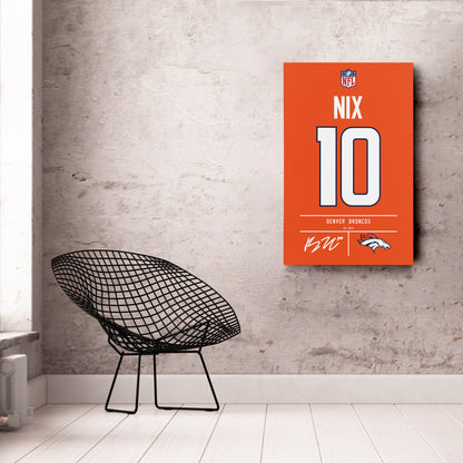 Bo Nix Denver Broncos Jersey Canvas Wall Art