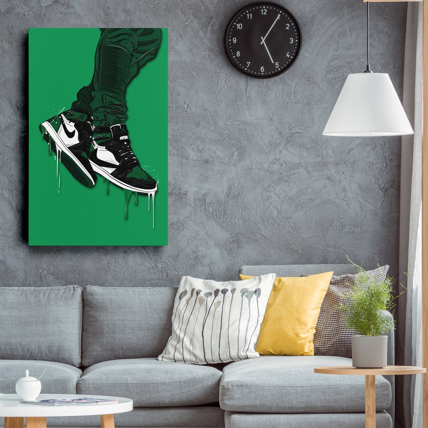 Air Jordan 1 Mid Green White Black Canvas Print | Sneakerhead Wall Art
