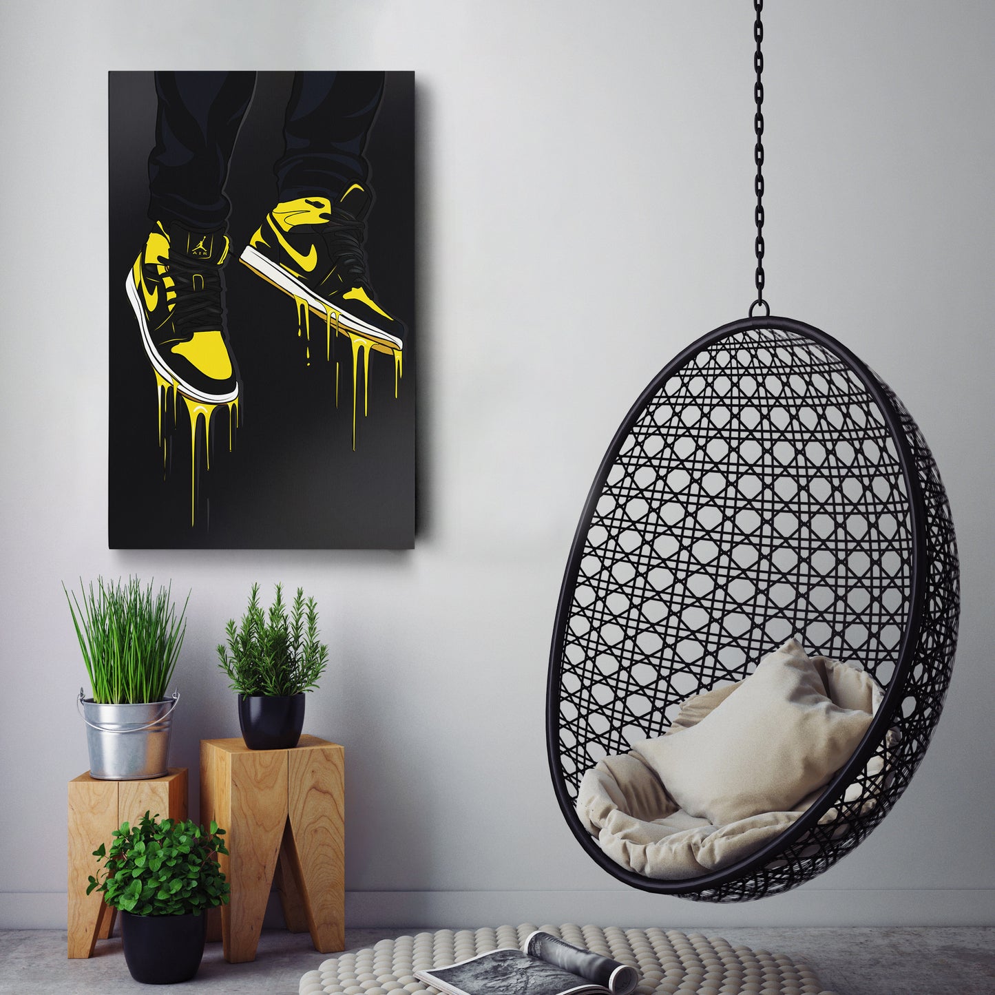 Air Jordan 1 Mid Black Yellow Poster Canvas Print | Sneakerhead Wall Art
