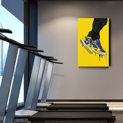 Air Jordan 1 Mid Blue Yellow Canvas Print | Sneakerhead Wall Art