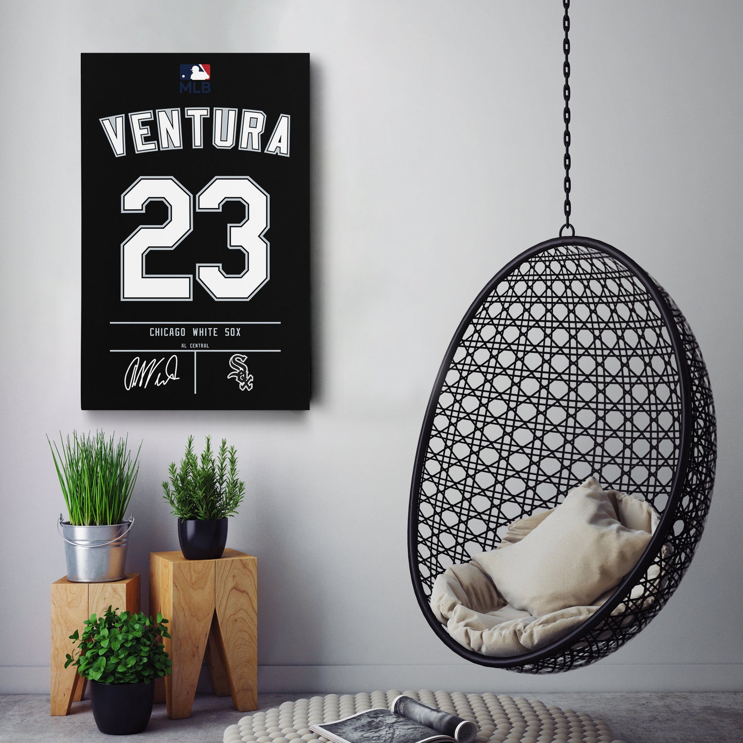 Robin Ventura Chicago White Sox Black Jersey Canvas Wall Art