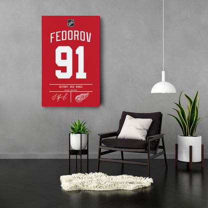 Sergei Fedorov Detroit Red Wings Jersey Canvas Wall Art