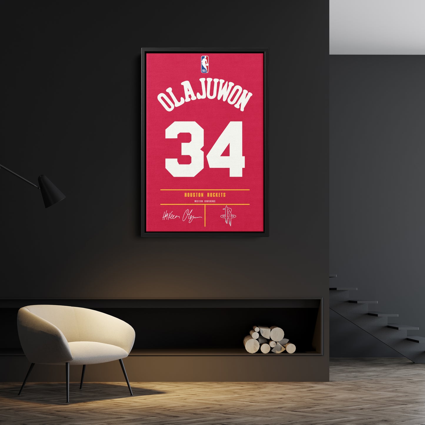 Hakeem Olajuwon Houston Rockets Jersey Canvas Wall Art