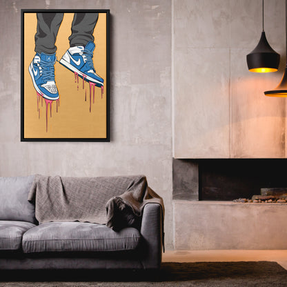 Air Jordan 1 Mid Blue White Canvas Print | Sneakerhead Wall Art