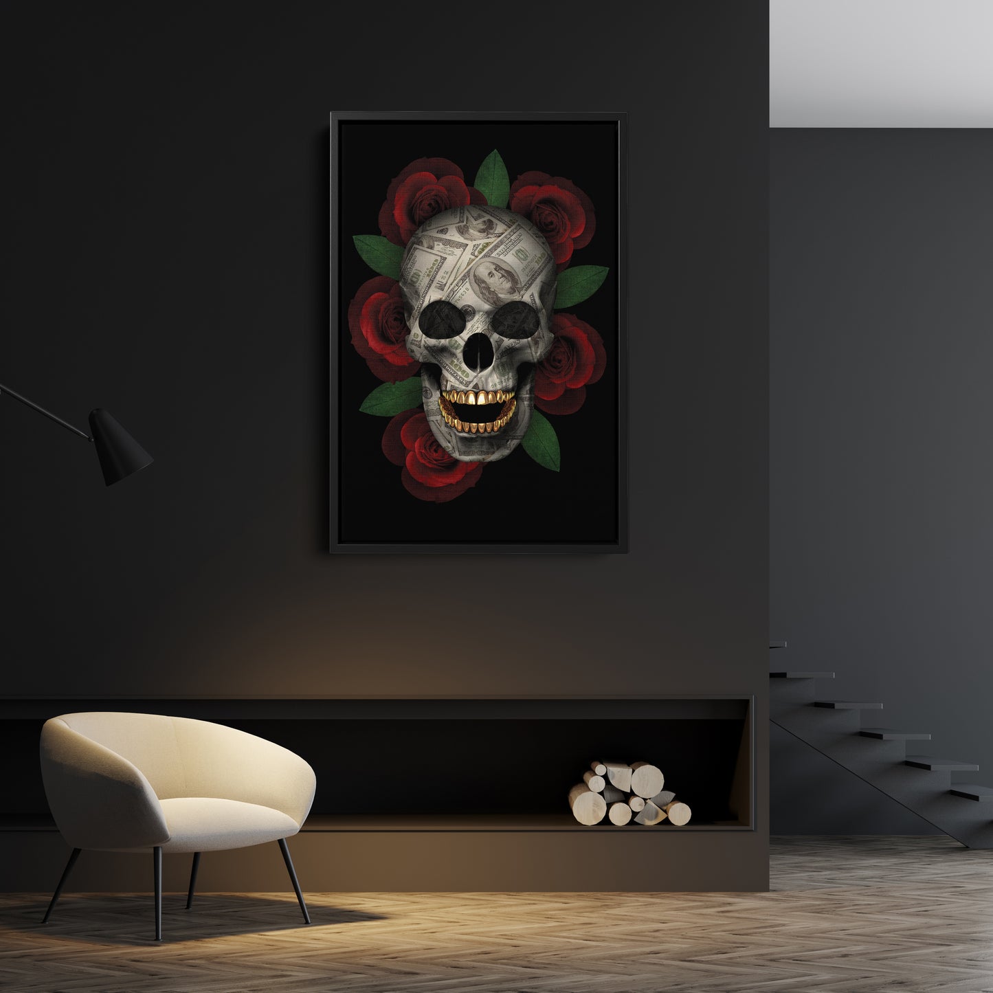 Skull 'Money Talks' Canvas Print | Dark Aesthetic Wall Art Decor