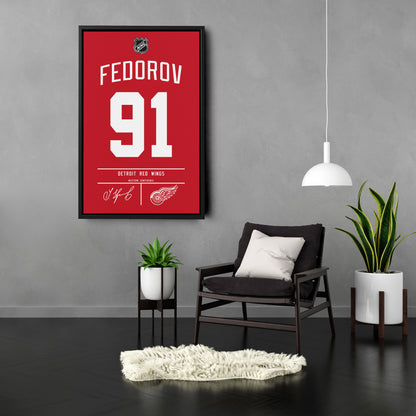 Sergei Fedorov Detroit Red Wings Jersey Canvas Wall Art