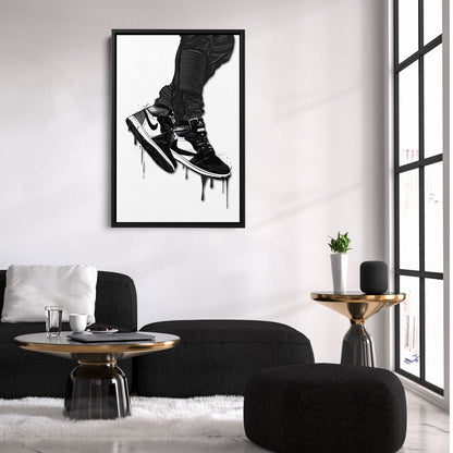 Air Jordan 1 Mid Black White Canvas Print | Sneakerhead Wall Art