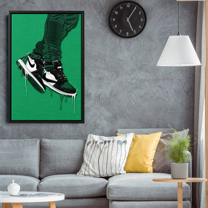 Air Jordan 1 Mid Green White Black Canvas Print | Sneakerhead Wall Art