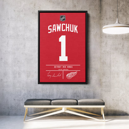 Terry Sawchuk Red Wings Jersey Canvas Print | Wall Art Decor