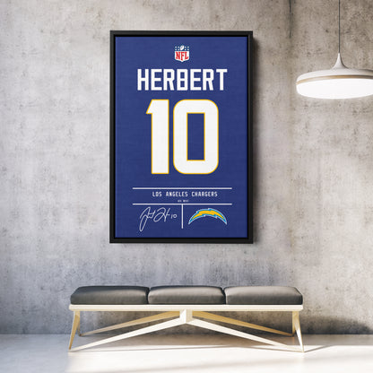 Justin Herbert Chargers Jersey Canvas Print | Wall Art Decor