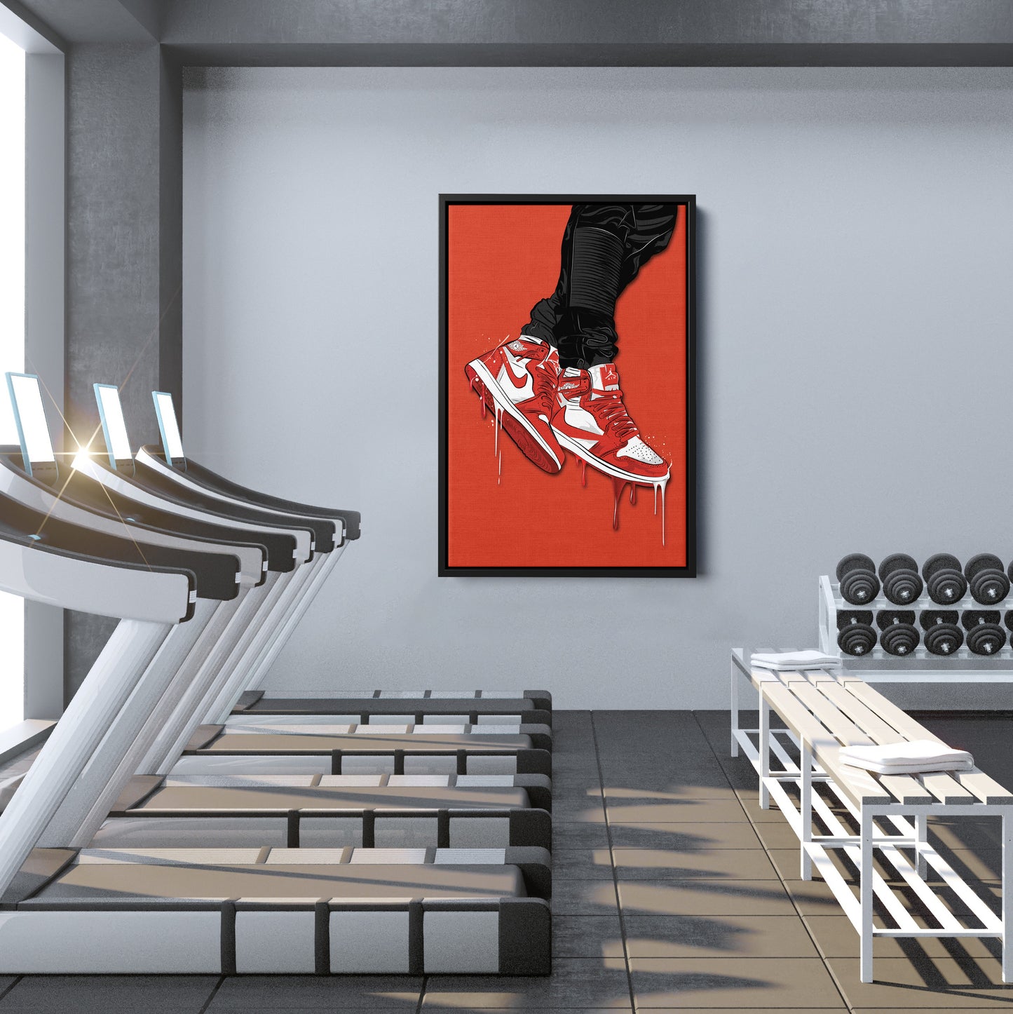 Air Jordan 1 Mid Red White Canvas Print | Sneakerhead Wall Art