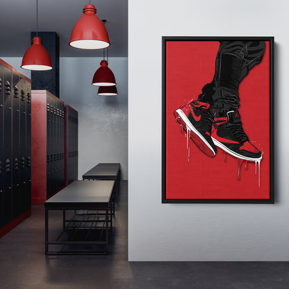 Air Jordan 1 Mid Red Black Canvas Print | Sneakerhead Wall Art