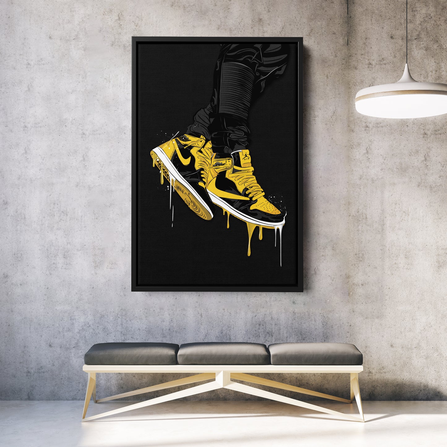 Air Jordan 1 Mid Black Yellow Canvas Print | Sneakerhead Wall Art